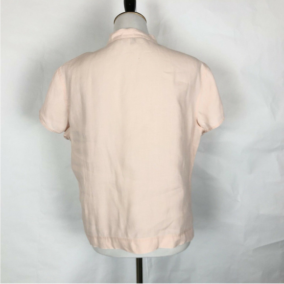 J Jill Pink Linen Top Mandarin Collar Short Sleeve - Picture 4 of 4